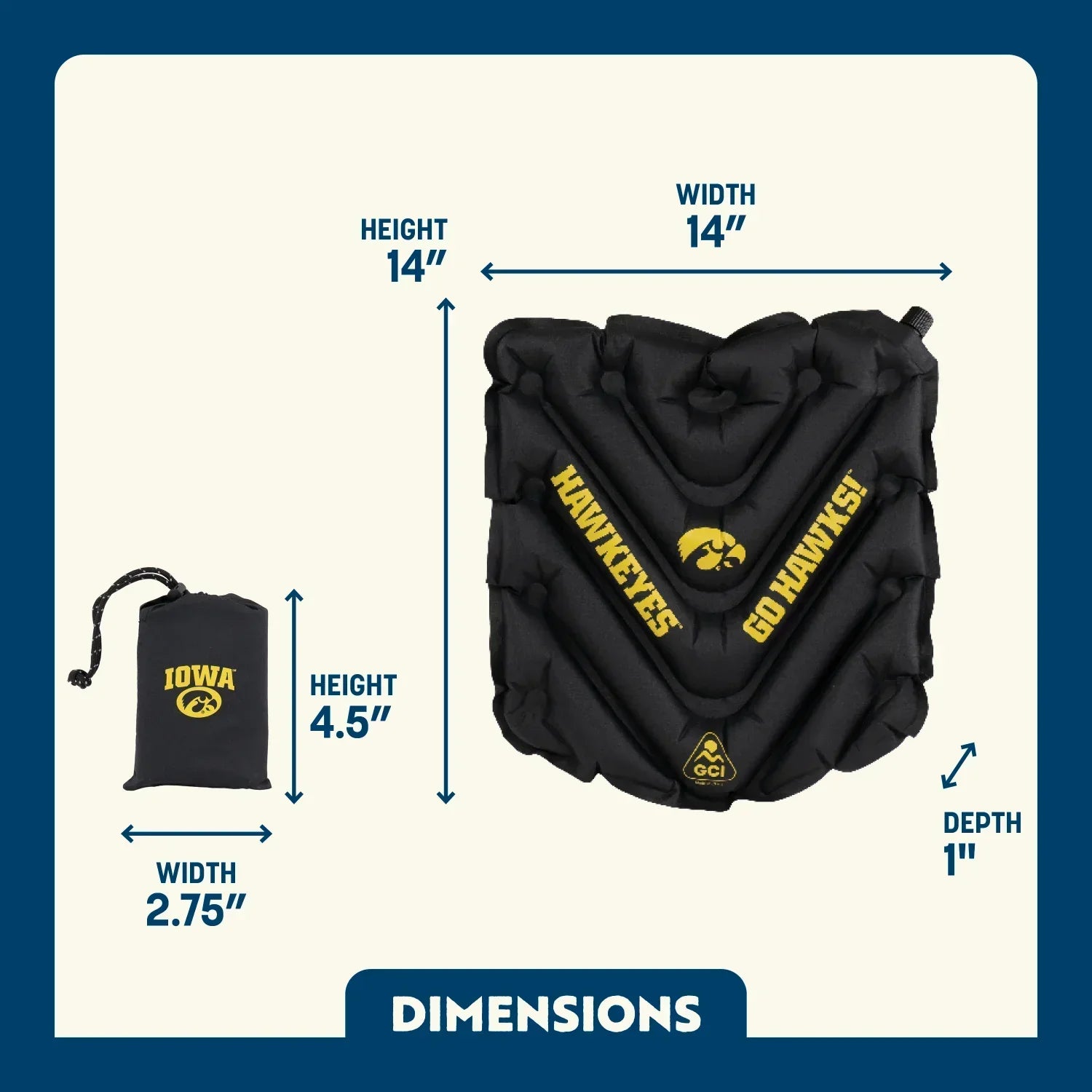 Elite College V Seat Inflatable Stadium Cushion - Iowa Hawkeyes - Choice 157 - Essential Daily Equipment Detail