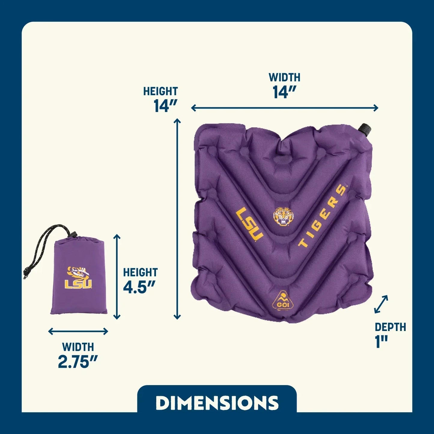 Heavy-Duty College V Seat Inflatable Stadium Cushion - LSU Tigers - Choice 762 - Essential Daily Equipment Detail