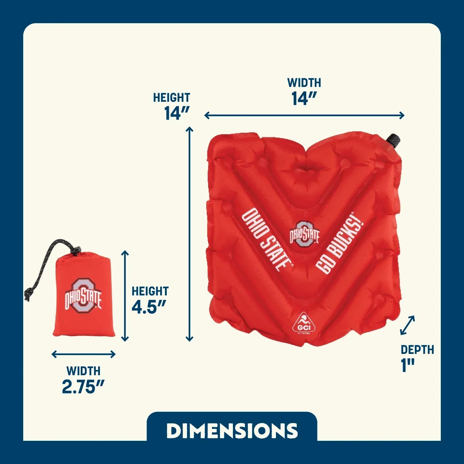 Heavy-Duty College V Seat Inflatable Stadium Cushion - Ohio State Buckeyes - Choice 778 - Gear for Camping & Outdoor Travel Detail