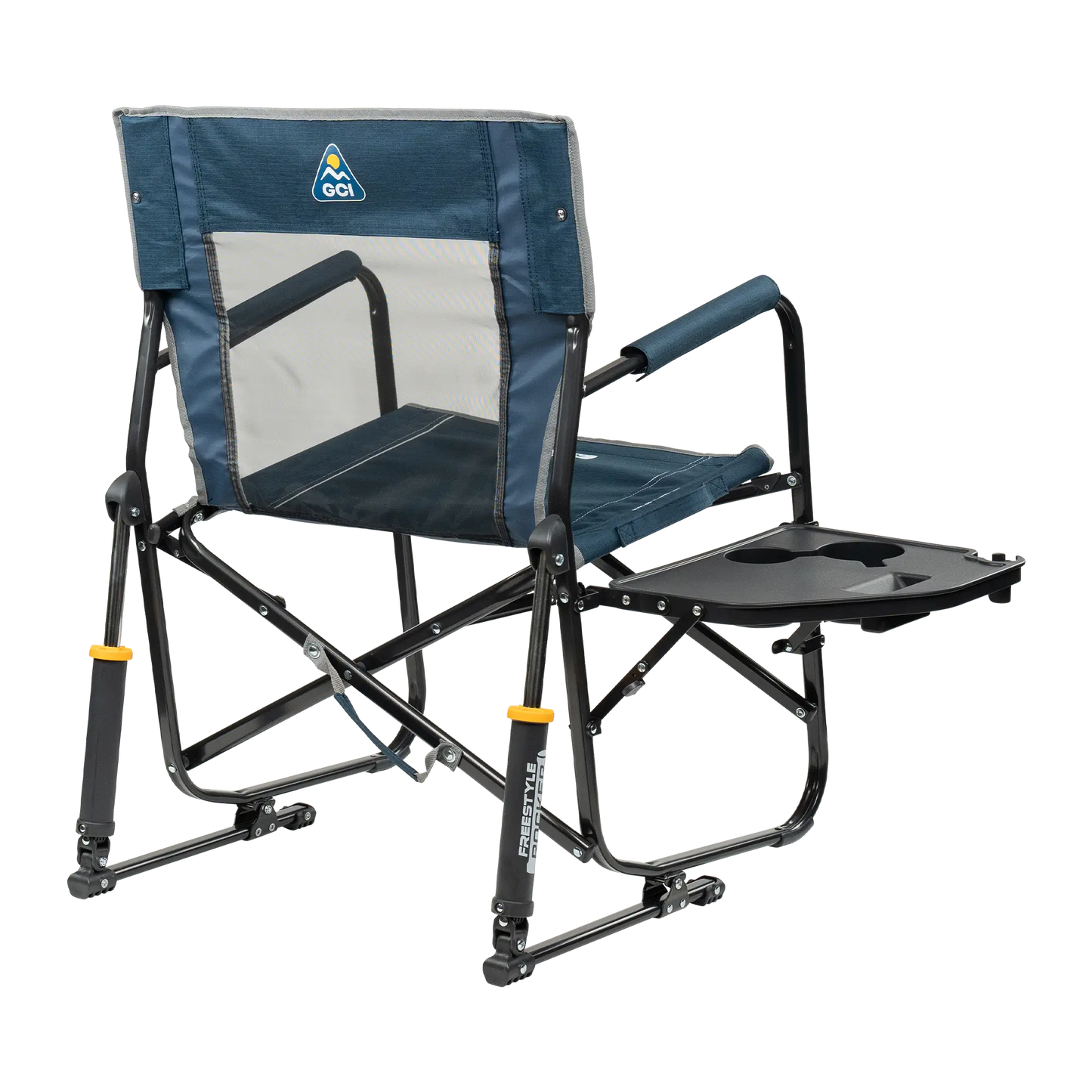 Luxury Camp Freestyle Rocker with Side Table - Choice 853 - Patented Spring-Action Rocking Chair for Camping Detail