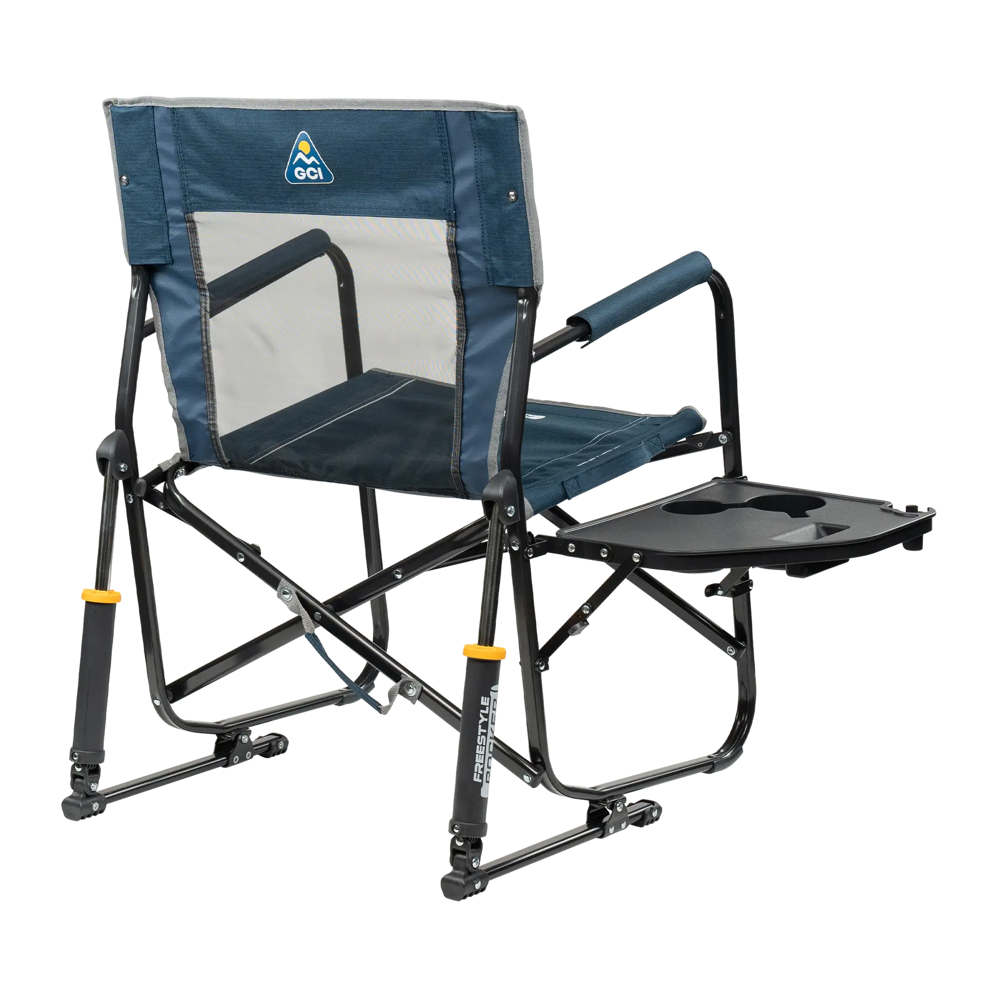 Luxury Camp Freestyle Rocker with Side Table - Choice 853 - Patented Spring-Action Rocking Chair for Camping Detail