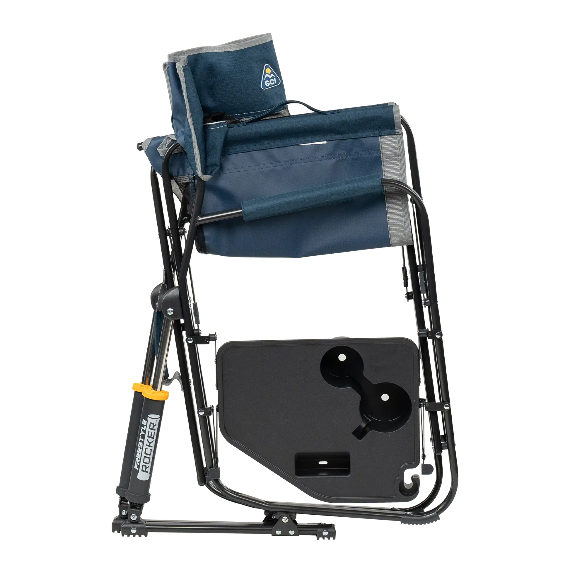 Luxury Camp Freestyle Rocker with Side Table - Choice 853 - Patented Spring-Action Rocking Chair for Camping Detail