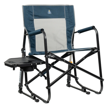 Luxury Camp Freestyle Rocker with Side Table - Choice 853 - Patented Spring-Action Rocking Chair for Camping - Heathered Indigo