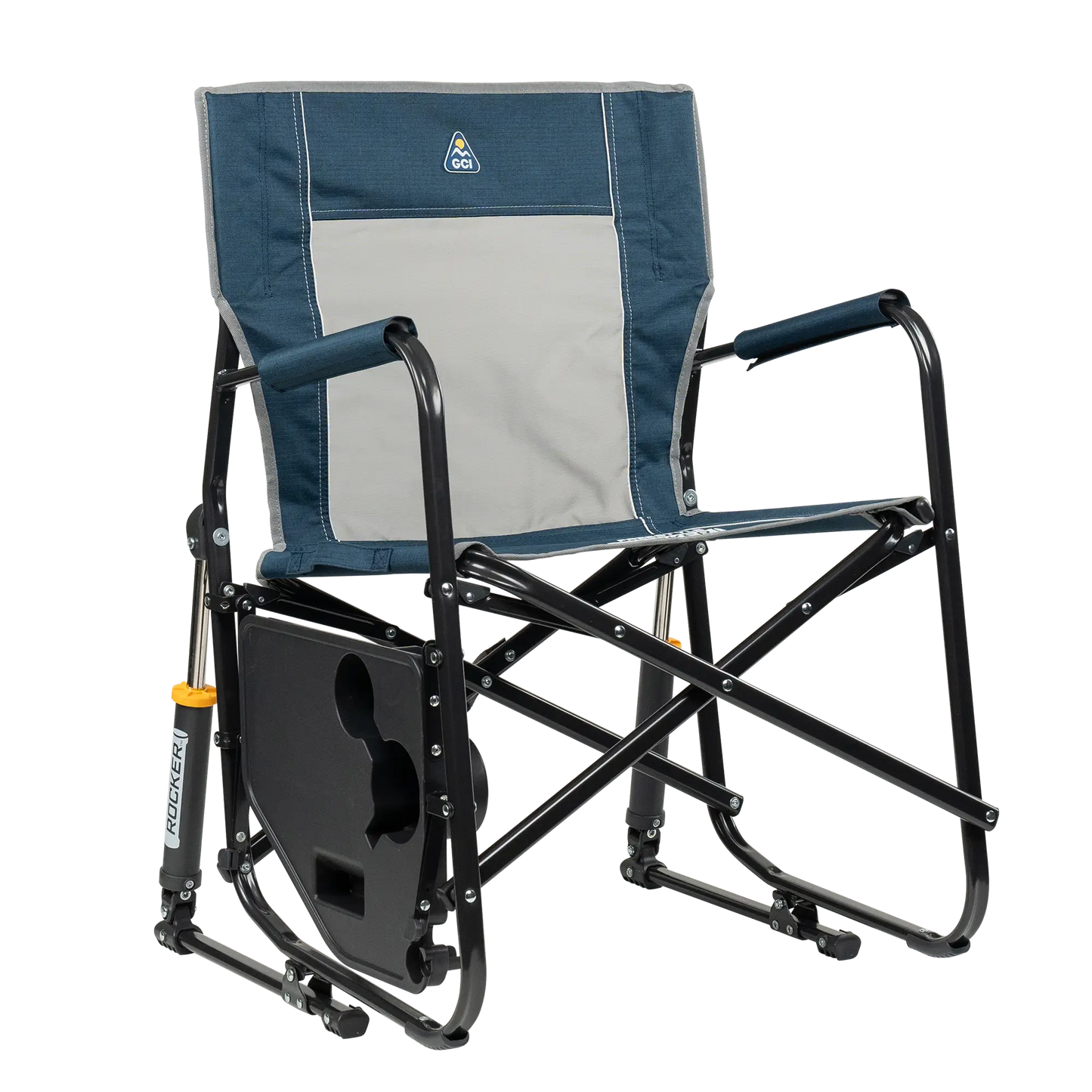 Luxury Camp Freestyle Rocker with Side Table - Choice 853 - Patented Spring-Action Rocking Chair for Camping Detail