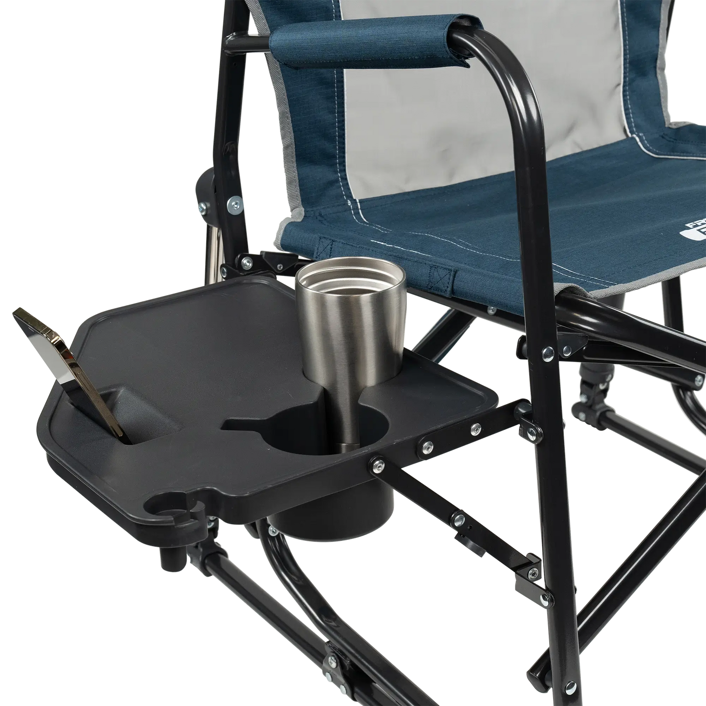 Luxury Camp Freestyle Rocker with Side Table - Choice 853 - Patented Spring-Action Rocking Chair for Camping Detail