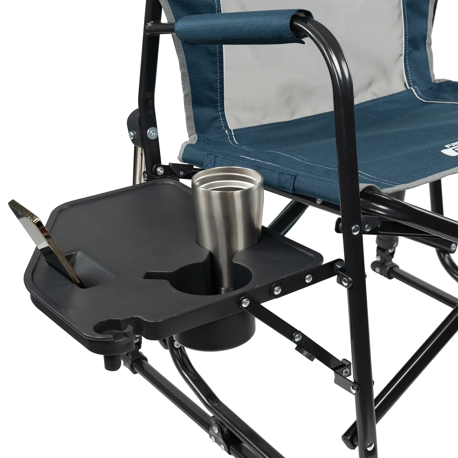 Luxury Camp Freestyle Rocker with Side Table - Choice 853 - Patented Spring-Action Rocking Chair for Camping Detail