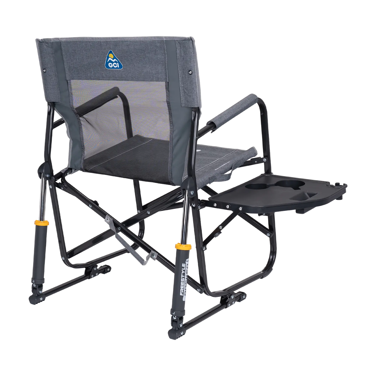 Luxury Camp Freestyle Rocker with Side Table - Choice 853 - Patented Spring-Action Rocking Chair for Camping Detail