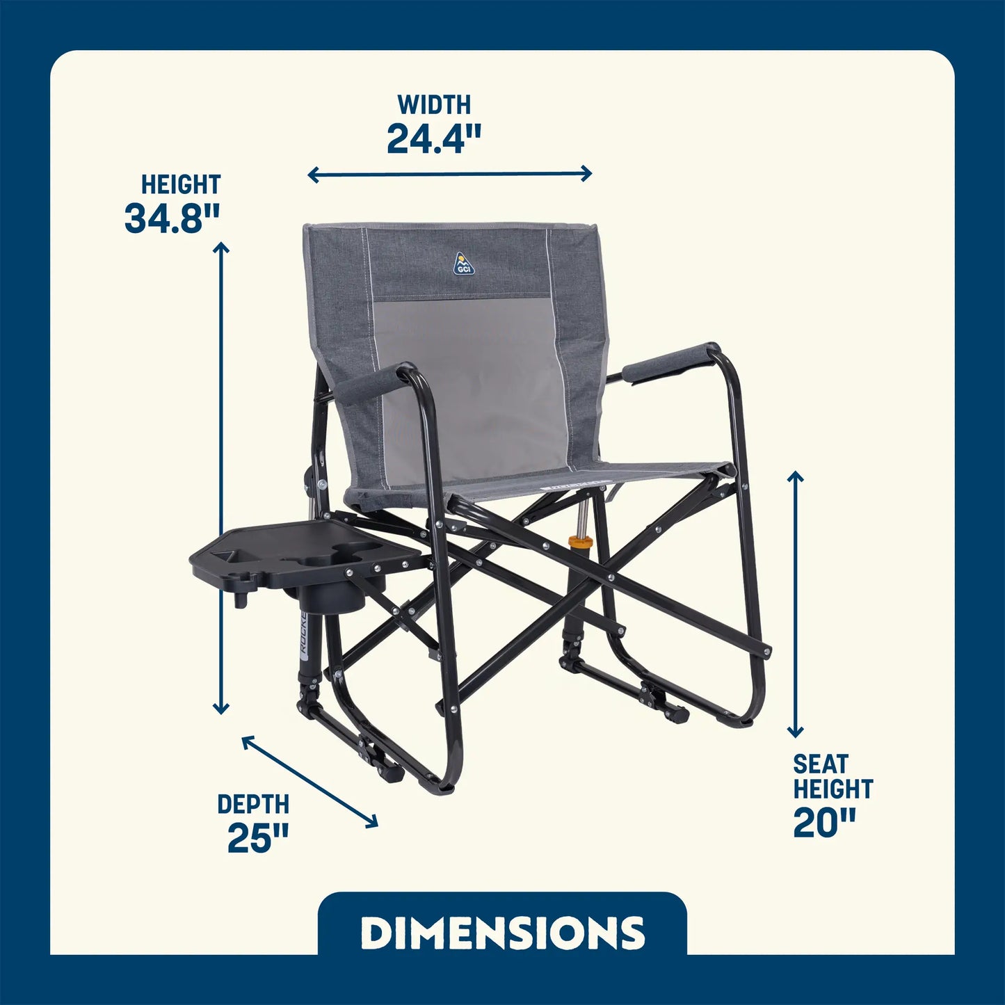 Luxury Camp Freestyle Rocker with Side Table - Choice 853 - Patented Spring-Action Rocking Chair for Camping Detail