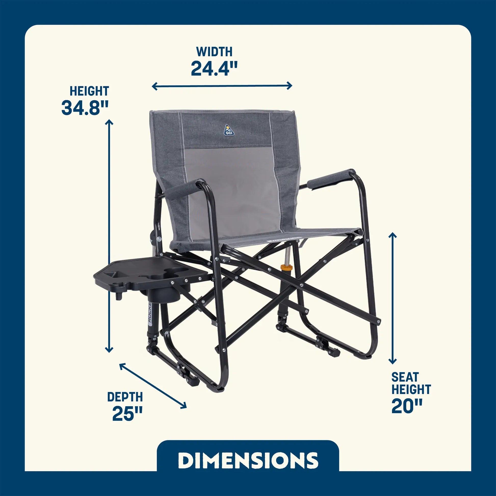 Luxury Camp Freestyle Rocker with Side Table - Choice 853 - Patented Spring-Action Rocking Chair for Camping Detail