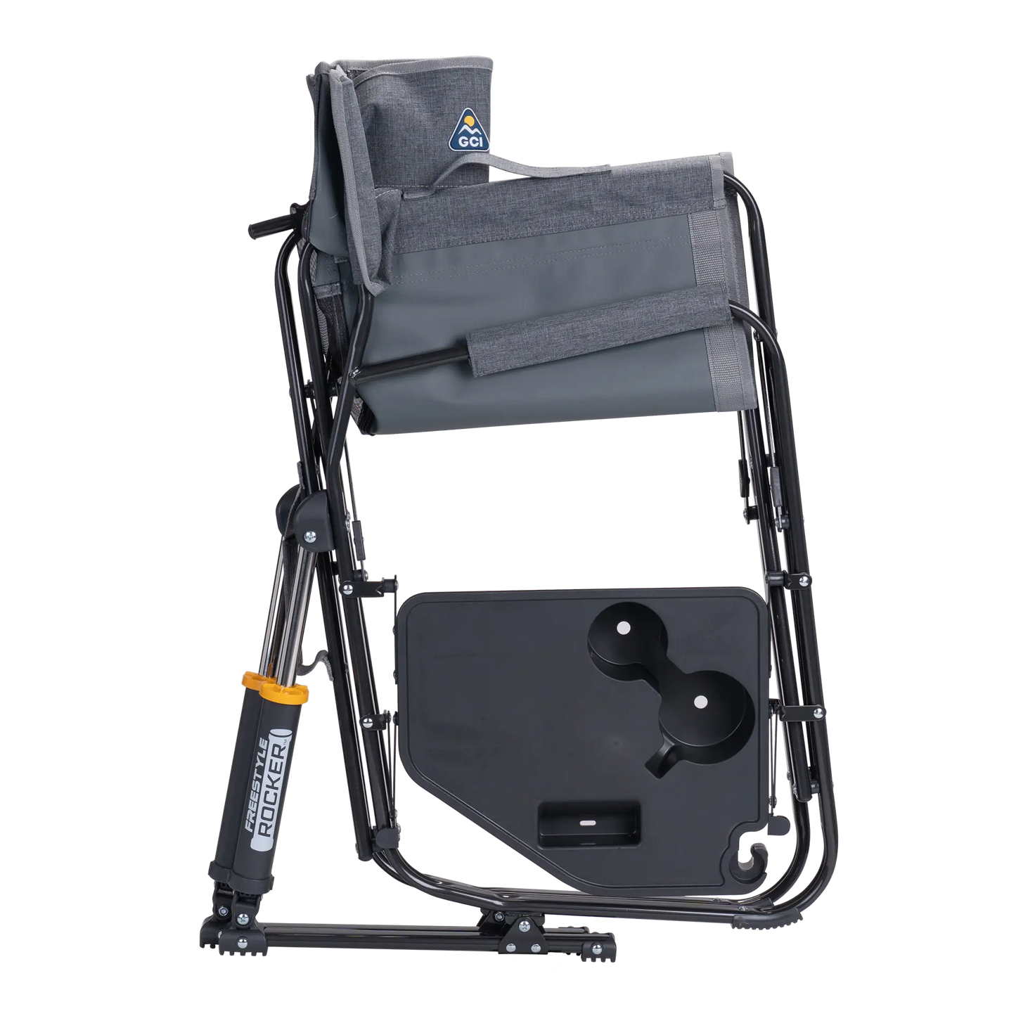 Luxury Camp Freestyle Rocker with Side Table - Choice 853 - Patented Spring-Action Rocking Chair for Camping Detail