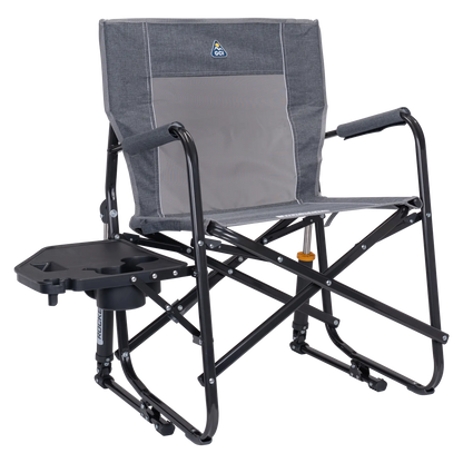 Luxury Camp Freestyle Rocker with Side Table - Choice 853 - Patented Spring-Action Rocking Chair for Camping - Heathered Pewter