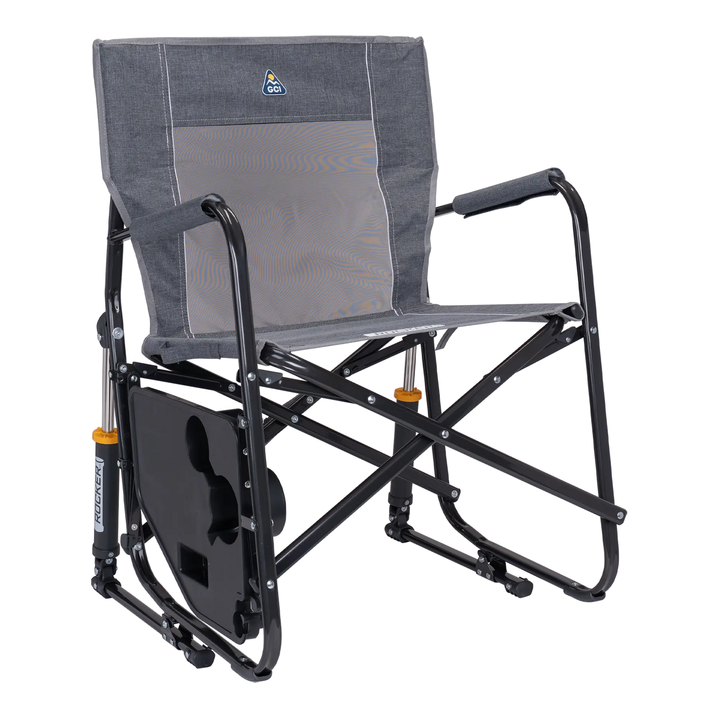 Luxury Camp Freestyle Rocker with Side Table - Choice 853 - Patented Spring-Action Rocking Chair for Camping Detail