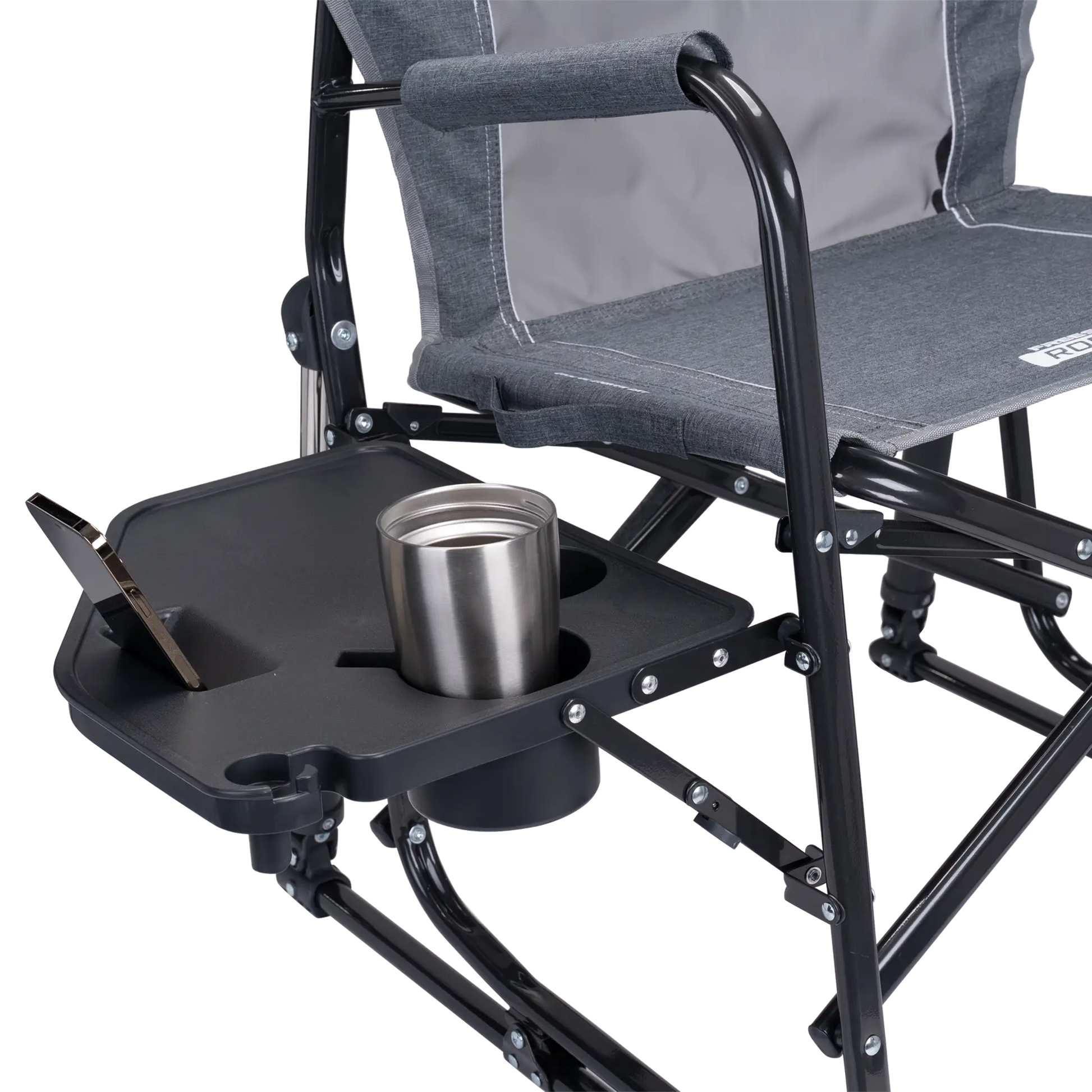 Luxury Camp Freestyle Rocker with Side Table - Choice 853 - Patented Spring-Action Rocking Chair for Camping Detail
