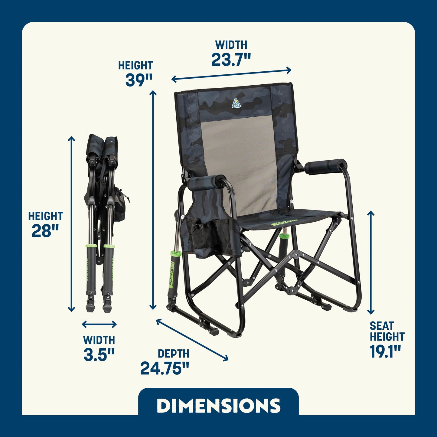 Lightweight Messenger Stowaway Rocker - Choice 794 - Premium Slim-Fold Compact Chair with Messenger Bag Detail