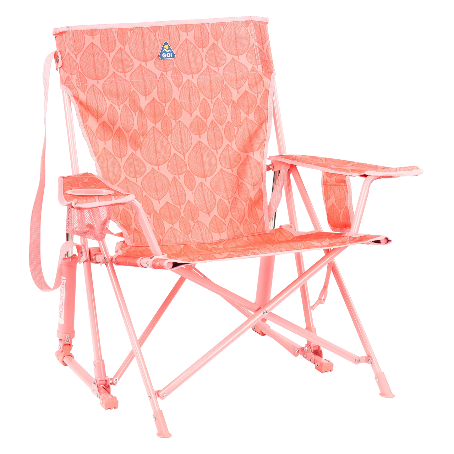 Heavy-Duty Freestyle Kickback Rocker - Choice 345 - Freestyle Rocker Portable Outdoor Folding Chair - Soft Pink Leaf