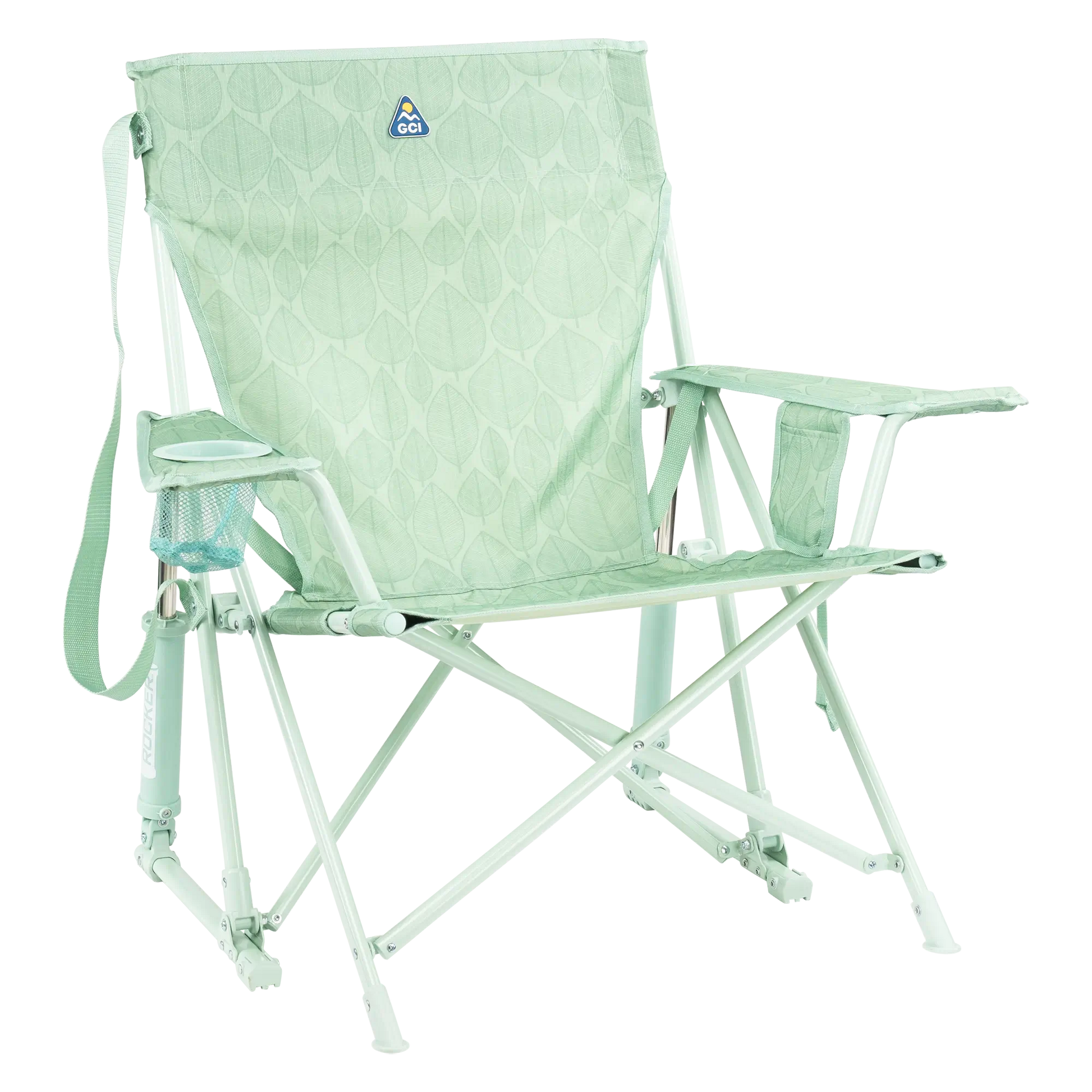 Heavy-Duty Freestyle Kickback Rocker - Choice 345 - Freestyle Rocker Portable Outdoor Folding Chair - Pastel Green Leaf