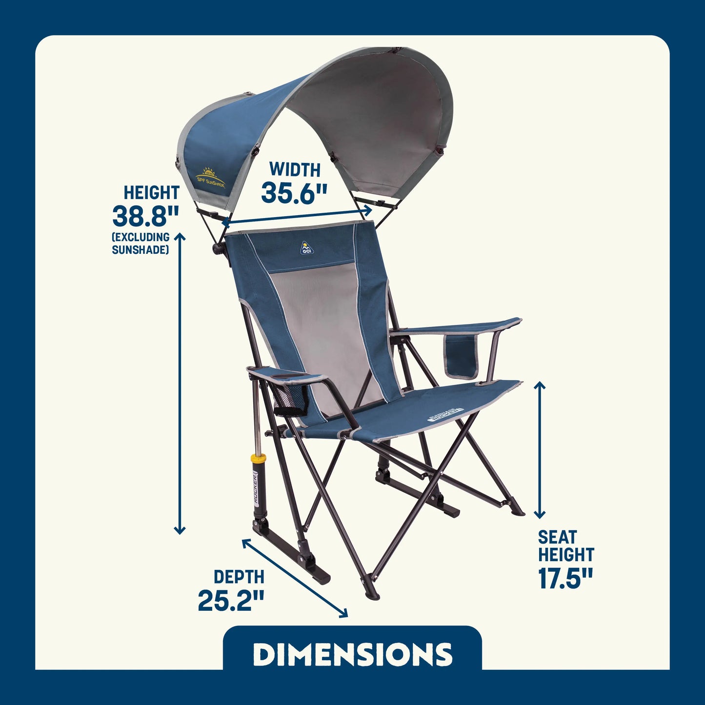 Heavy Duty SunShade Rocker - Choice 550 - SunShade Canopy for Beach & Camping Detail