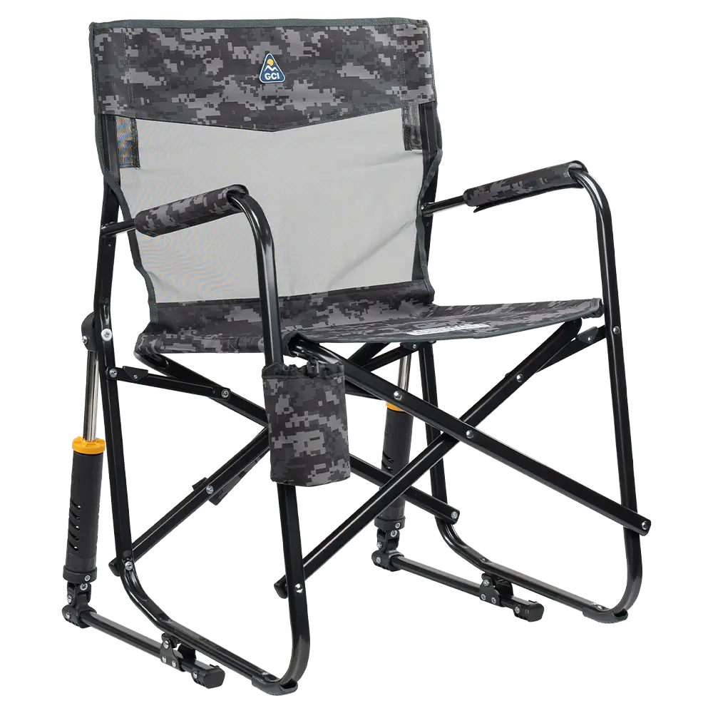 Premium All-Weather Freestyle Rocker Elite - Choice 460 - Patented Spring-Action Rocking Chair for Camping - Cool Gray Camo