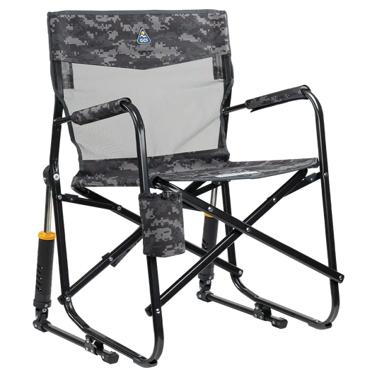 Premium All-Weather Freestyle Rocker Elite - Choice 460 - Patented Spring-Action Rocking Chair for Camping - Cool Gray Camo
