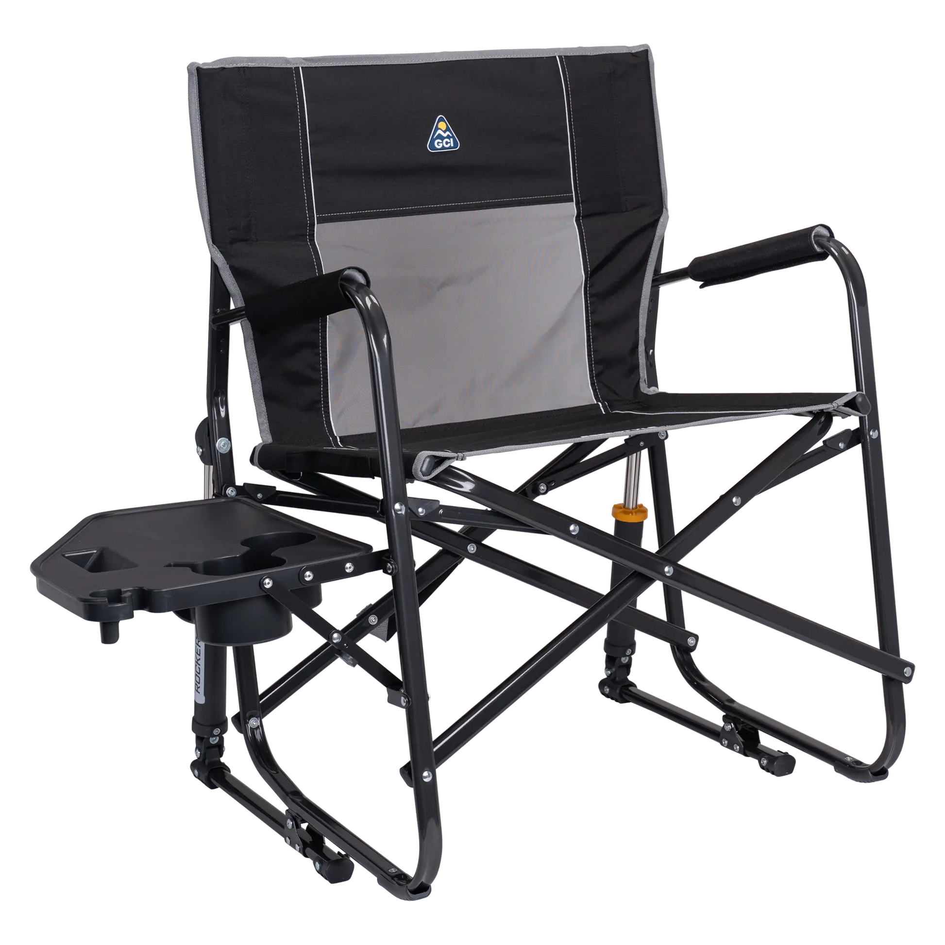 Heavy-Duty Freestyle Freestyle Rocker XL with Side Table - Choice 836 - Patented Spring-Action Rocking Chair for Camping - Black