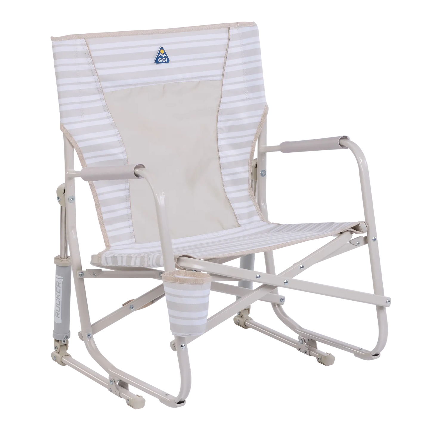 Backpack Travel Beach Rocker - Choice 712 - Portable Heavy-Duty Low Boy Chair for Ocean Side - Neutral Stripe