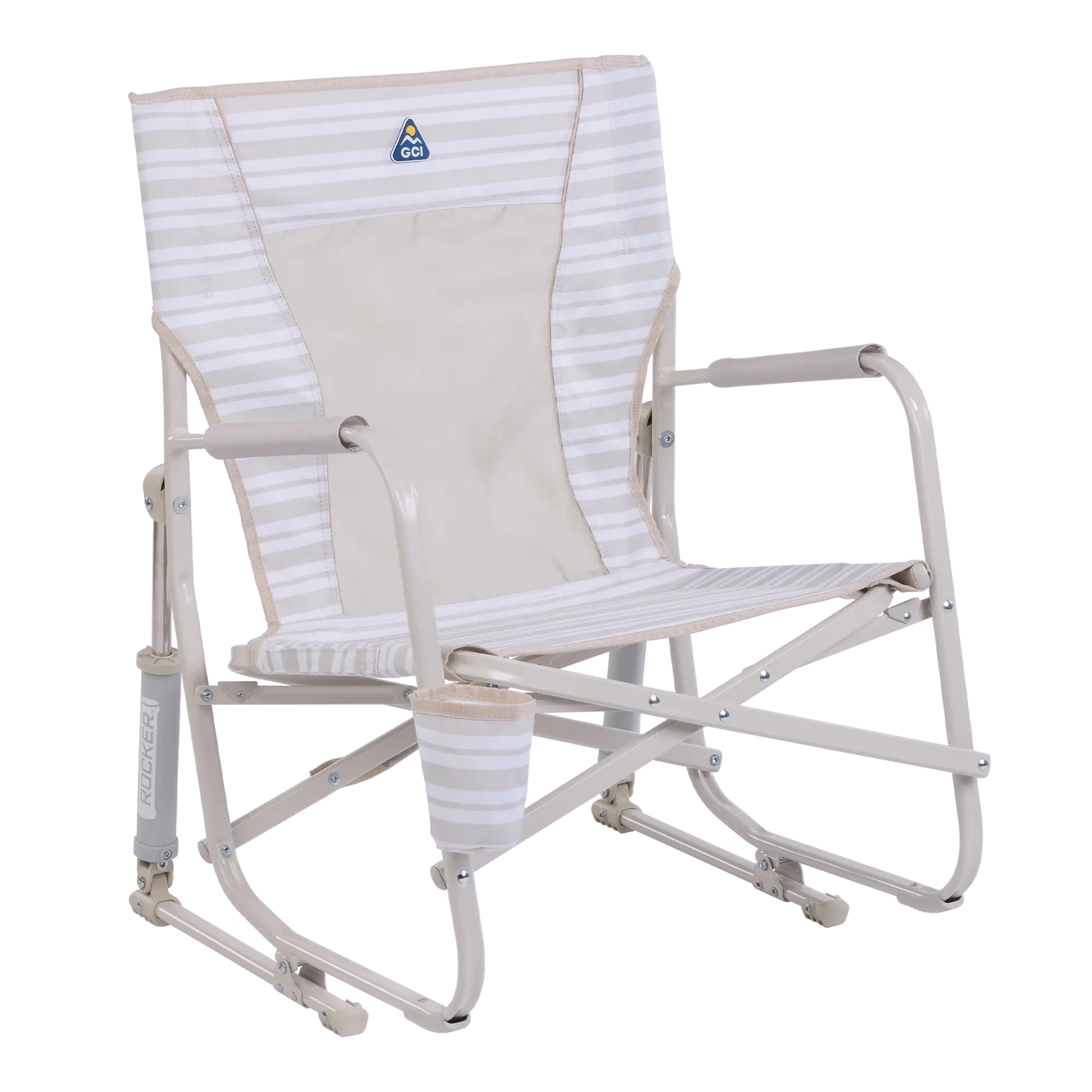 Backpack Travel Beach Rocker - Choice 712 - Portable Heavy-Duty Low Boy Chair for Ocean Side - Neutral Stripe