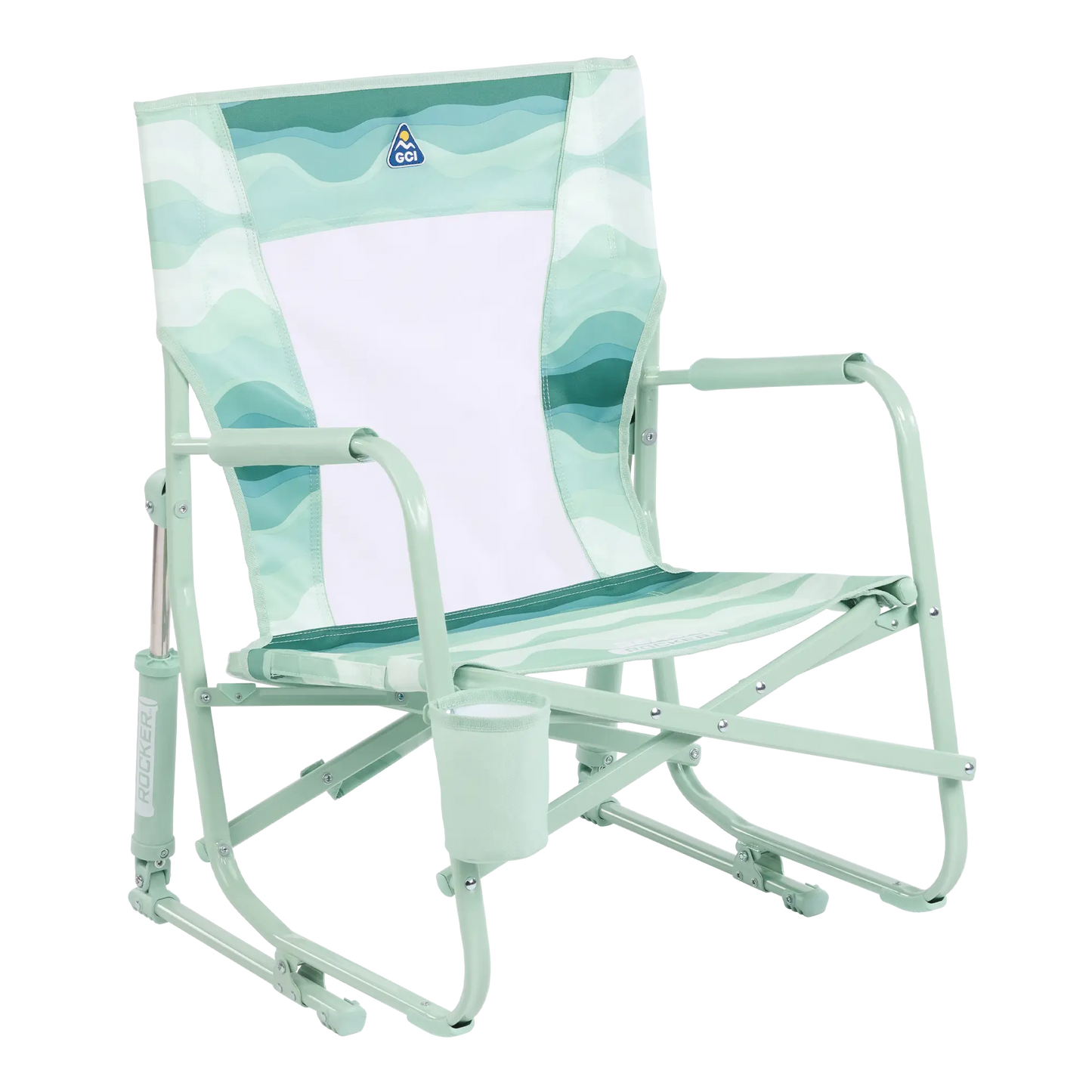 Backpack Travel Beach Rocker - Choice 712 - Portable Heavy-Duty Low Boy Chair for Ocean Side - Green Beach Wave