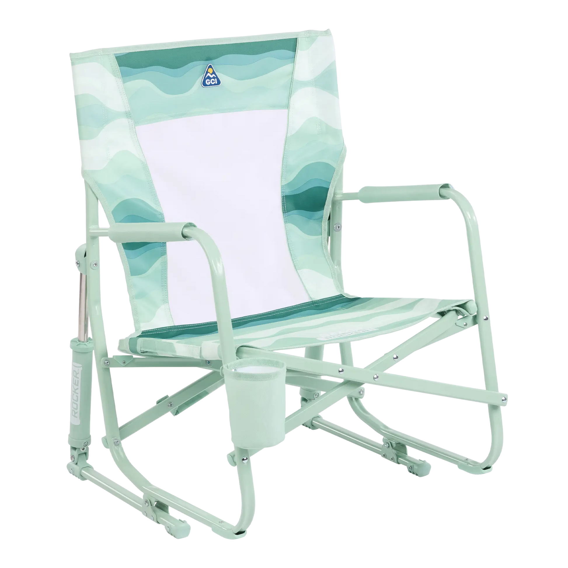 Backpack Travel Beach Rocker - Choice 712 - Portable Heavy-Duty Low Boy Chair for Ocean Side - Green Beach Wave