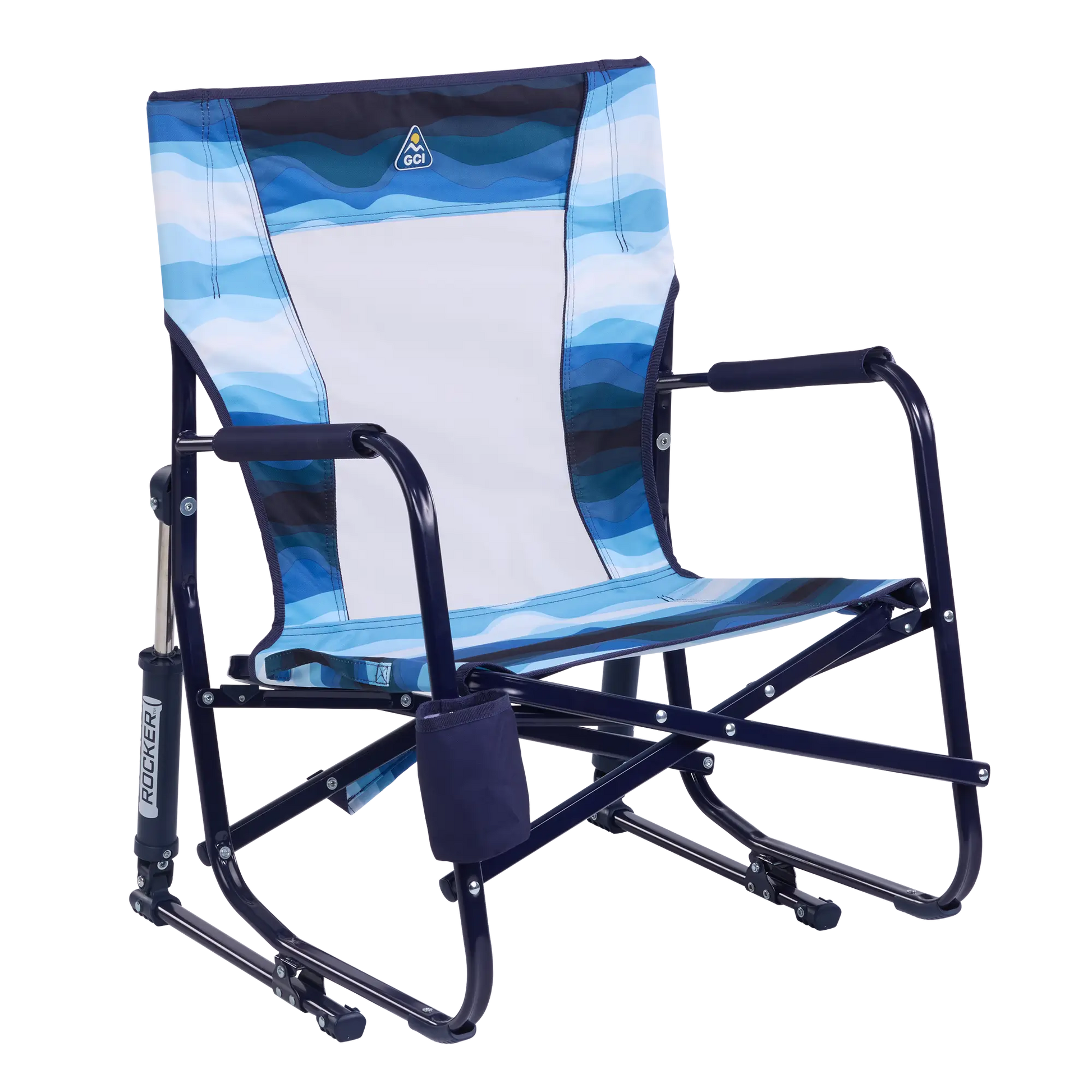 Backpack Travel Beach Rocker - Choice 712 - Portable Heavy-Duty Low Boy Chair for Ocean Side - Blue Beach Wave
