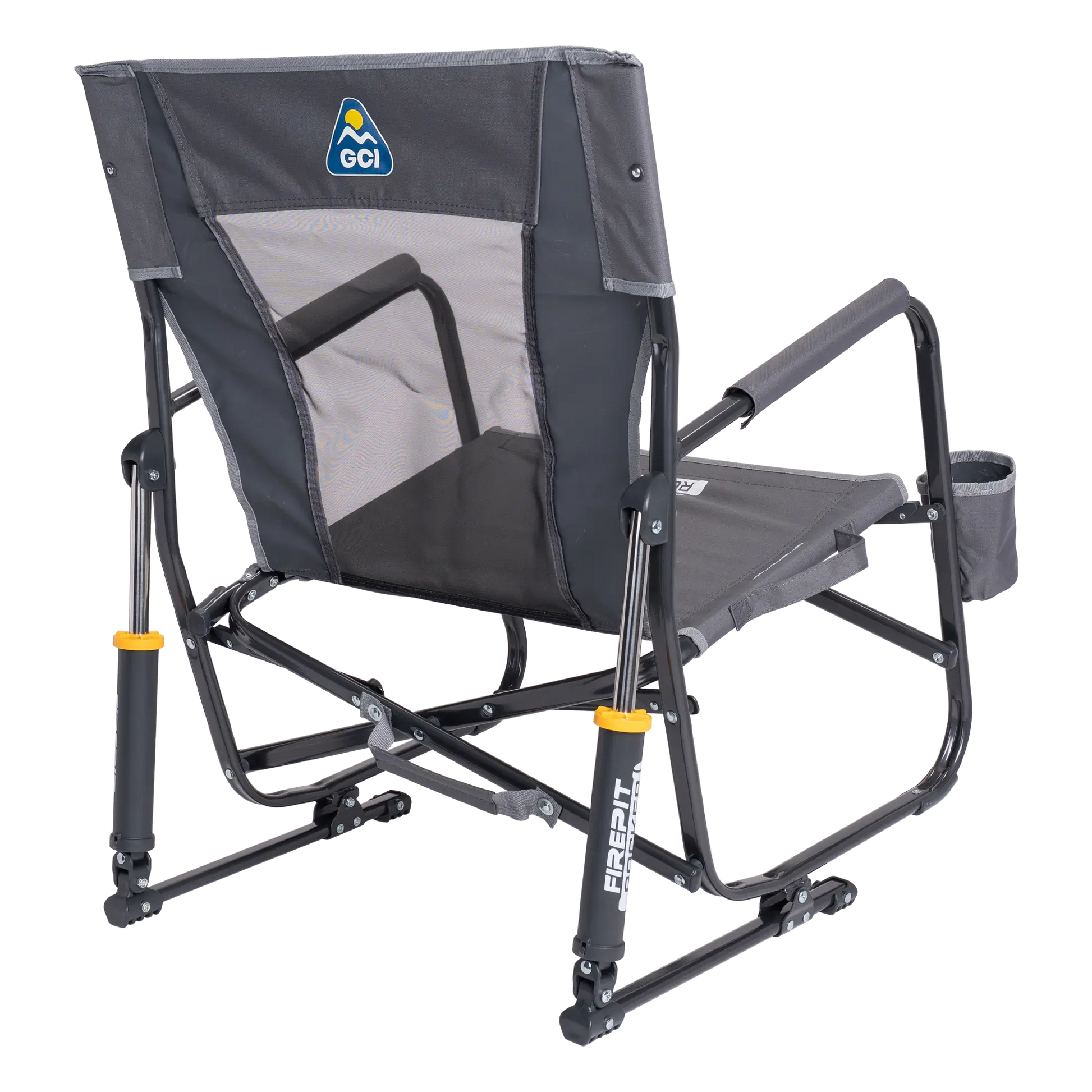 Luxury Camp FirePit Rocker - Choice 737 - Heavy-Duty Kickback Rocker with Beverage Holder Detail