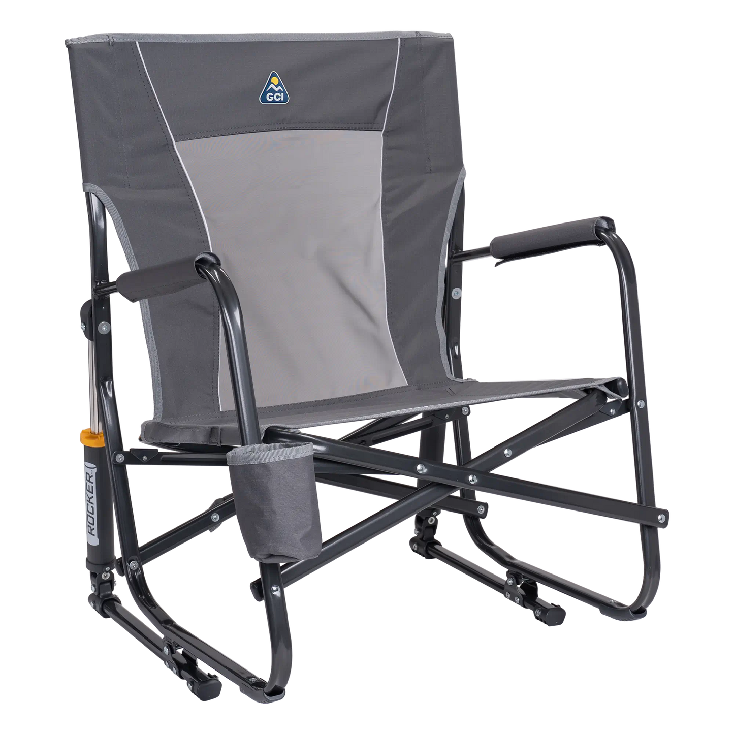 Luxury Camp FirePit Rocker - Choice 737 - Heavy-Duty Kickback Rocker with Beverage Holder - Pewter