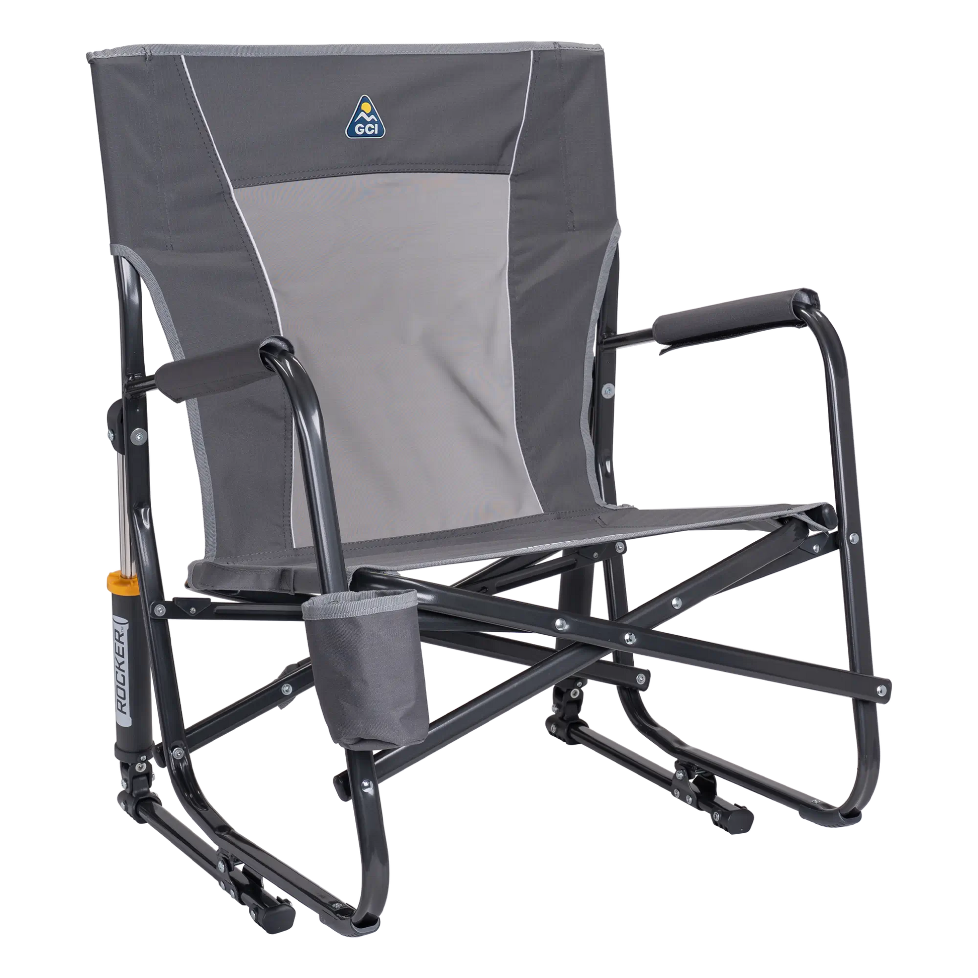Luxury Camp FirePit Rocker - Choice 737 - Heavy-Duty Kickback Rocker with Beverage Holder - Pewter