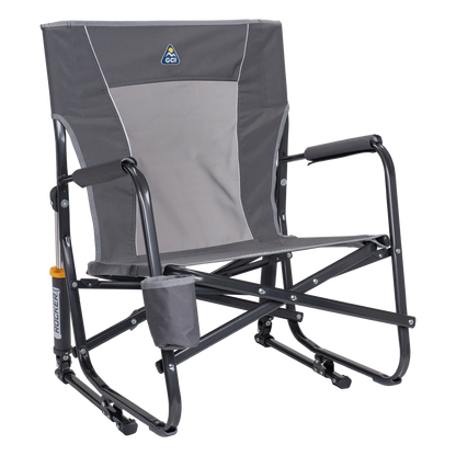 Luxury Camp FirePit Rocker - Choice 737 - Heavy-Duty Kickback Rocker with Beverage Holder - Pewter