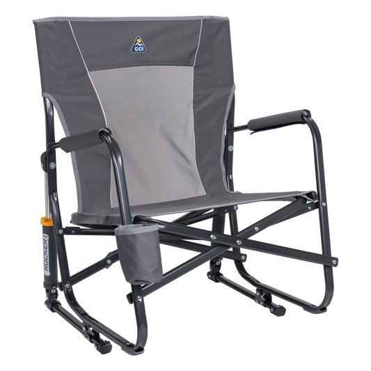 Luxury Camp FirePit Rocker - Choice 737 - Heavy-Duty Kickback Rocker with Beverage Holder - Pewter