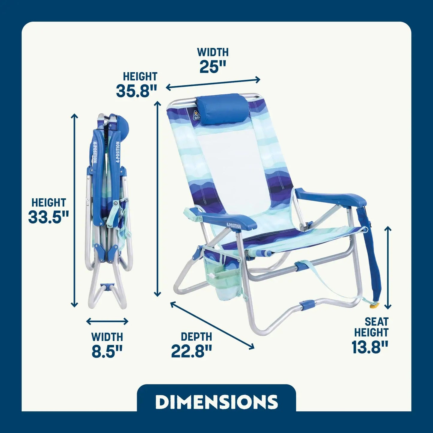 Space-Saving Pico Bi-Fold Beach Chair - Choice 601 - Pico Compact Folding Camp Chair with Carry Bag Detail