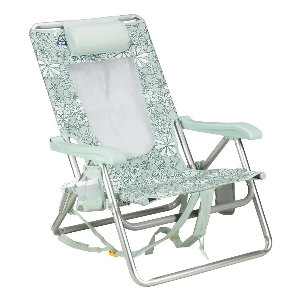 Lightweight Messenger Backpack Beach Chair - Choice 709 - Space-Saving Micro-Folding Chair for Backpacking - Floral Pastel Green