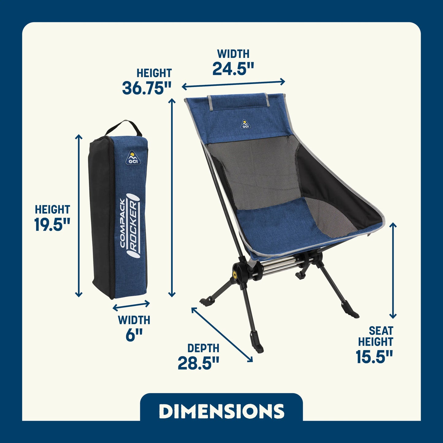 Telescoping Frame ComPack Rocker - Choice 980 - Pico Compact Folding Camp Chair with Carry Bag Detail
