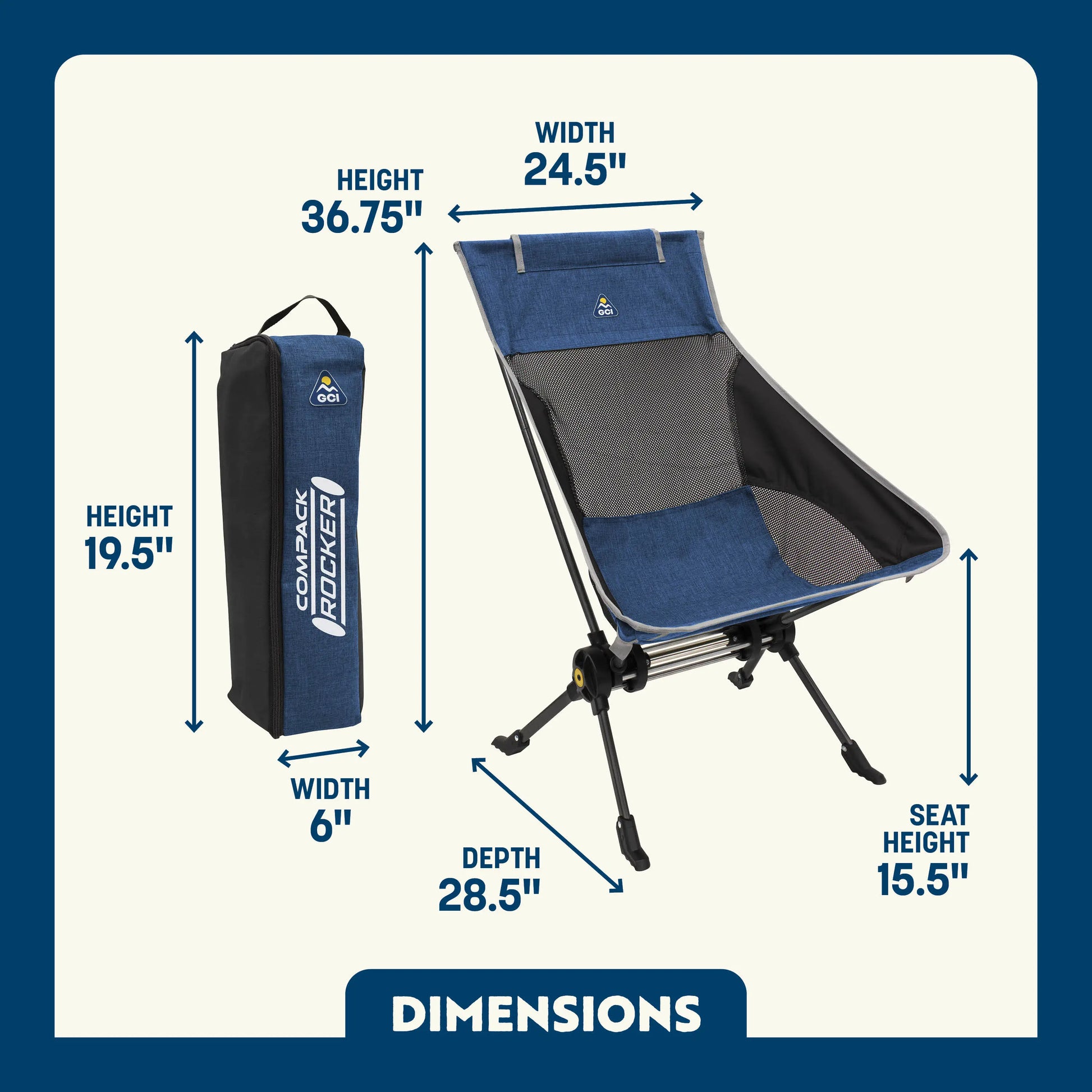 Telescoping Frame ComPack Rocker - Choice 980 - Pico Compact Folding Camp Chair with Carry Bag Detail