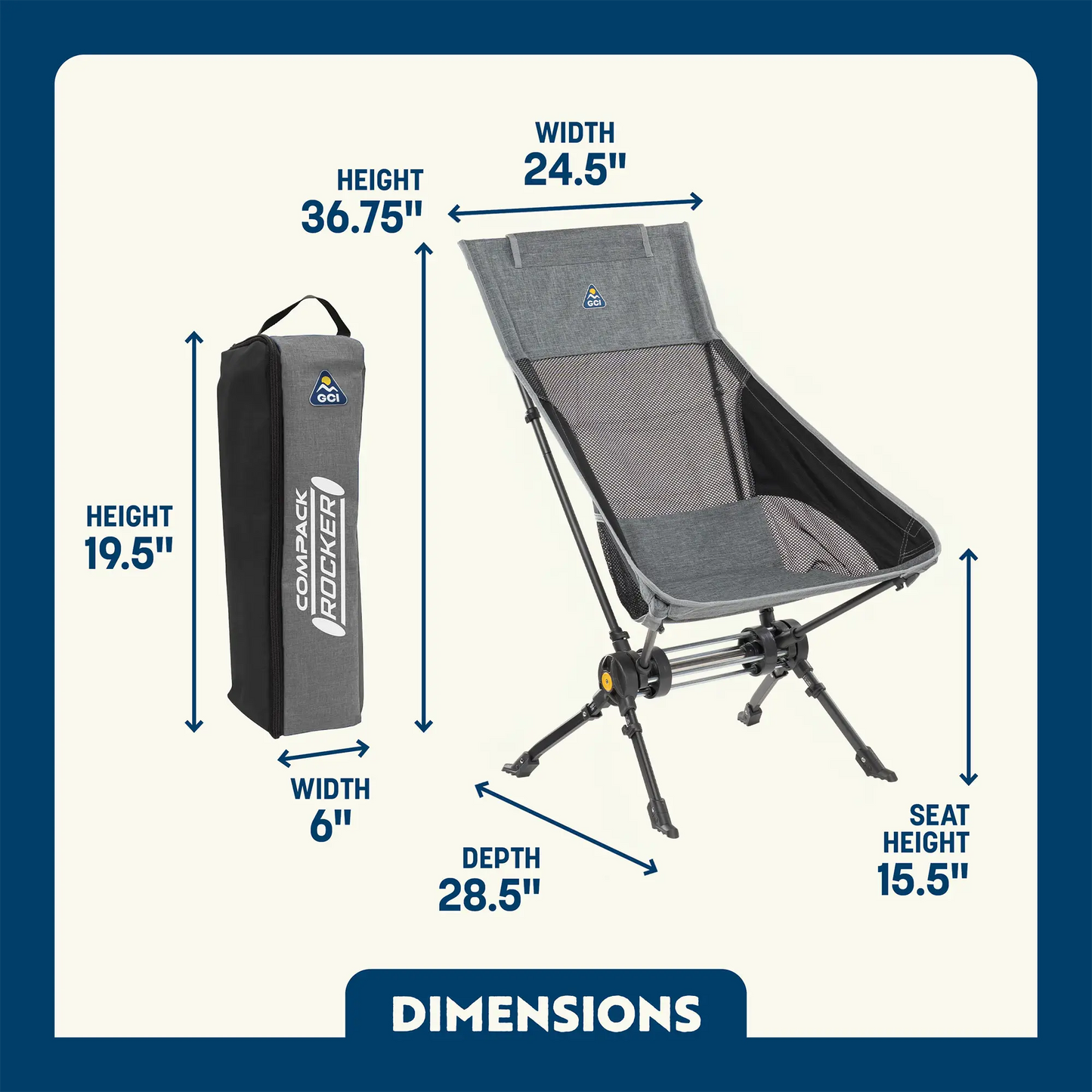 Telescoping Frame ComPack Rocker - Choice 980 - Pico Compact Folding Camp Chair with Carry Bag Detail