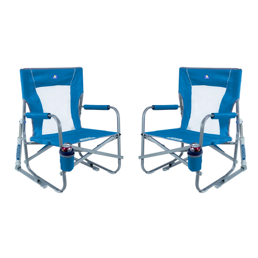 Smooth Motion Beach Rocker Bundle - Choice 773 - Freestyle Rocker Portable Outdoor Folding Chair - Saybrook Blue