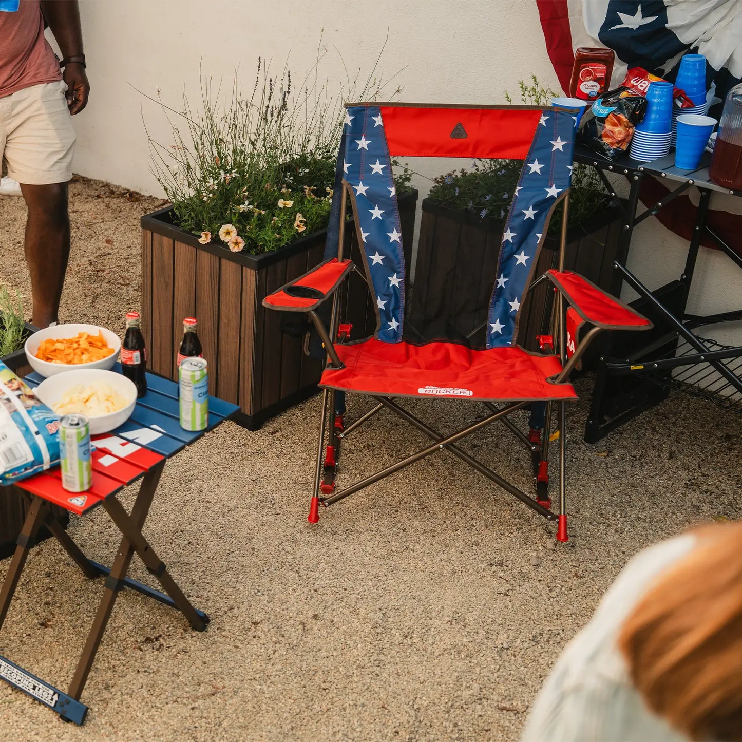Heavy-Duty Freestyle Comfort Pro Rocker - USA Anniversary Deluxe - Choice 424 - RoadTrip Rocker Smooth Motion Camp Chair Detail