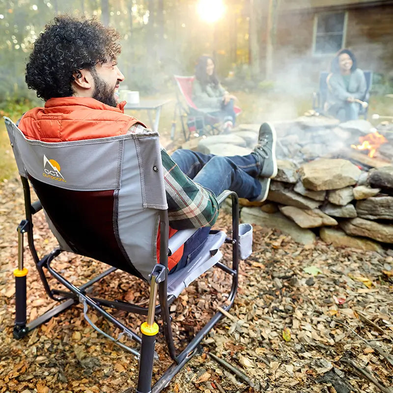 Luxury Camp FirePit Rocker - Choice 737 - Heavy-Duty Kickback Rocker with Beverage Holder Detail