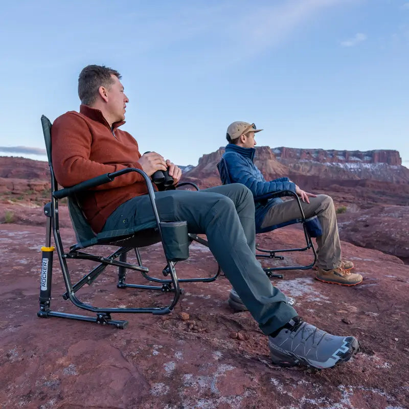 Luxury Camp FirePit Rocker - Choice 737 - Heavy-Duty Kickback Rocker with Beverage Holder Detail