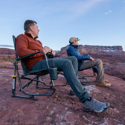 Luxury Camp FirePit Rocker - Choice 737 - Heavy-Duty Kickback Rocker with Beverage Holder Detail