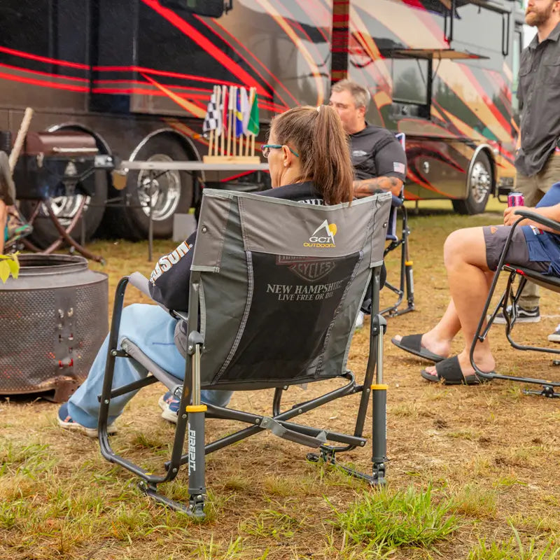 Luxury Camp FirePit Rocker - Choice 737 - Heavy-Duty Kickback Rocker with Beverage Holder Detail