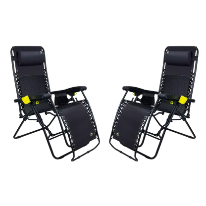 Rust-Resistant Aluminum Freeform Zero Gravity Lounger Bundle - Choice 507 - Low-Profile Reclining Beach Chair with Backpack Straps - Black