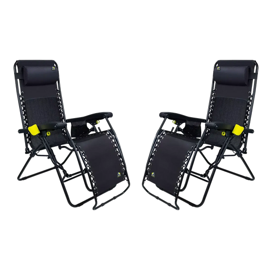 Rust-Resistant Aluminum Freeform Zero Gravity Lounger Bundle - Choice 507 - Low-Profile Reclining Beach Chair with Backpack Straps - Black