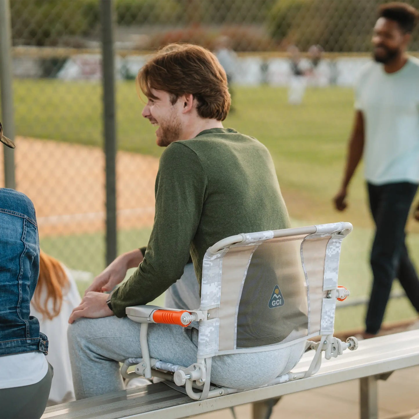 Secure-Hook Stadium Rock-Cliner - Choice 540 - Grandstand Cushion Seat with Secure Under-Bench Hooks Detail