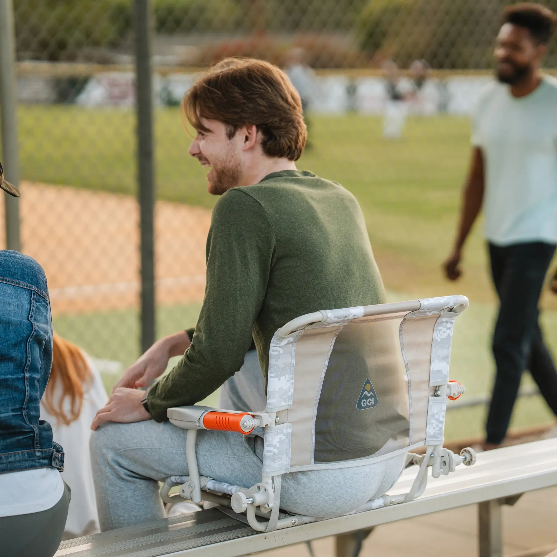Secure-Hook Stadium Rock-Cliner - Choice 540 - Grandstand Cushion Seat with Secure Under-Bench Hooks Detail