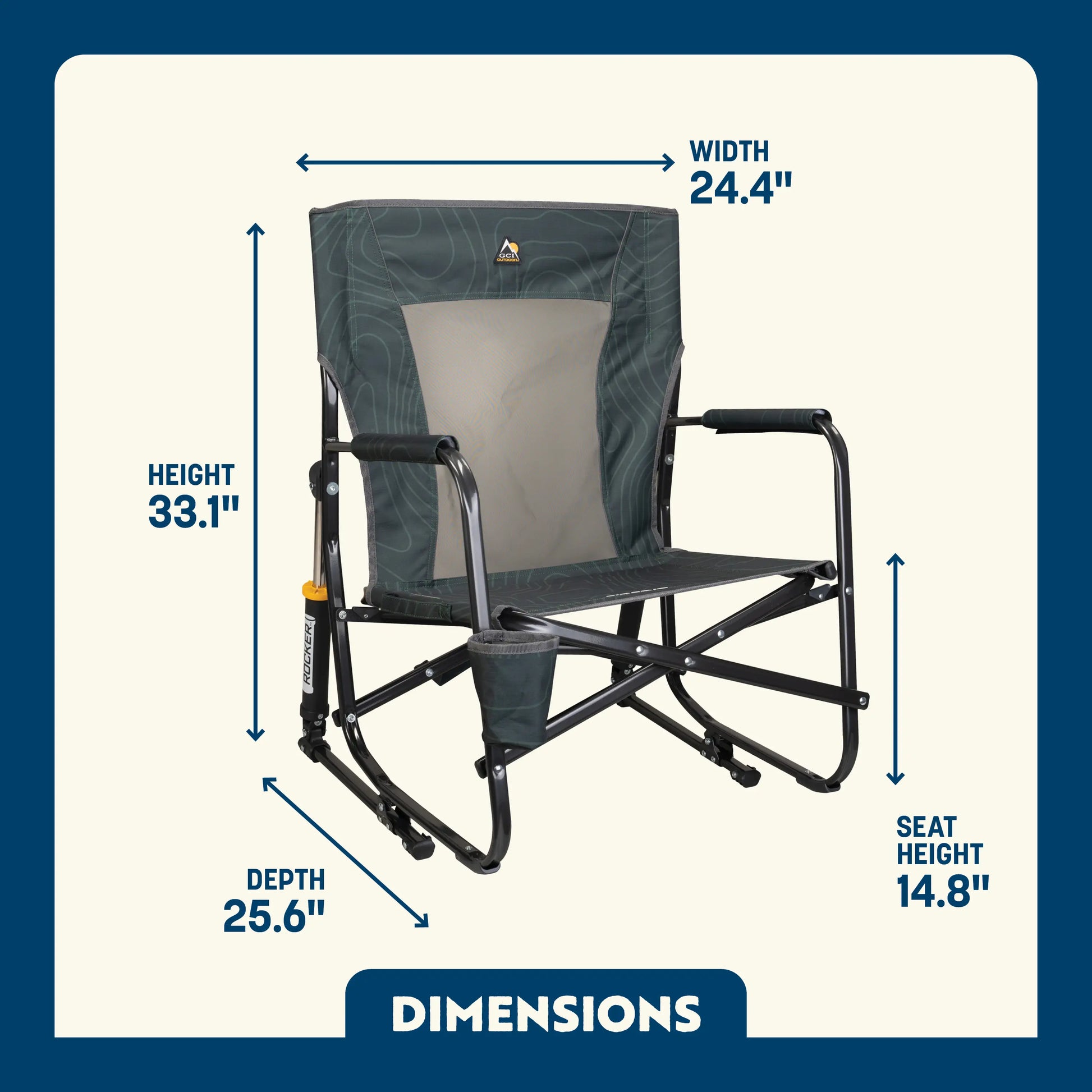 Luxury Camp FirePit Rocker - Choice 737 - Heavy-Duty Kickback Rocker with Beverage Holder Detail